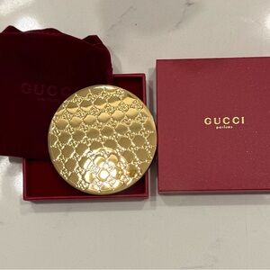 Gucci Gold Embossed Compact with Red Velvet Dust Bag